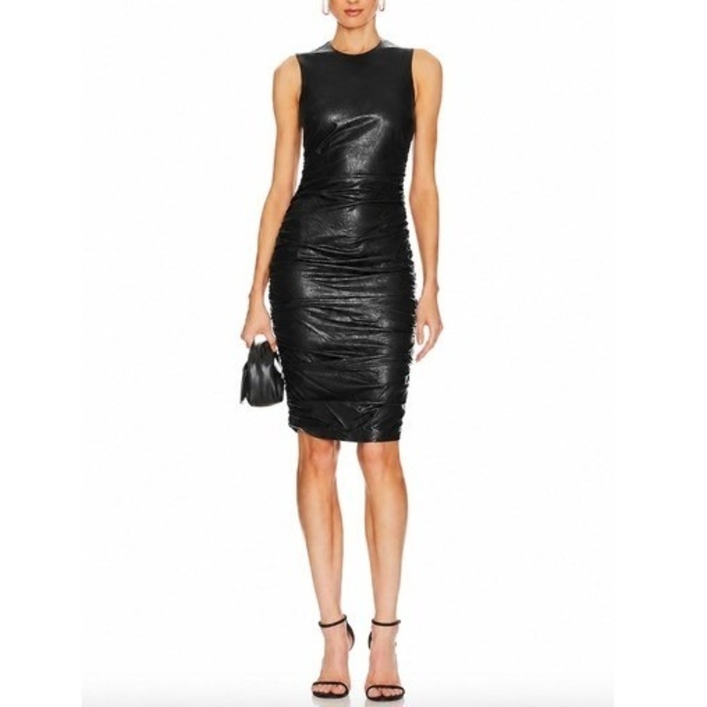 AMANDA UPRICHARD Jamilla Vegan‎ Leather Midi Dress in Black